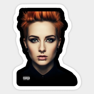 Parental Advisory Explicit Content - Gorgeous Pierced Model with Orange Hair Grunge Style Sticker
